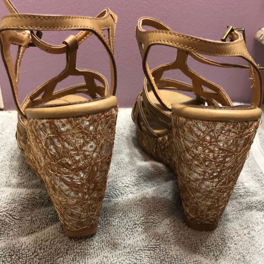Wedge shoes. Size 7.5. Tan/ brown and silver wedge - Picture 3 of 3